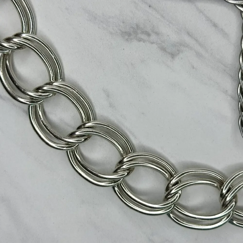 Chunky Silver Tone Double Oval Link Chain Belt One Size (OS) ✨